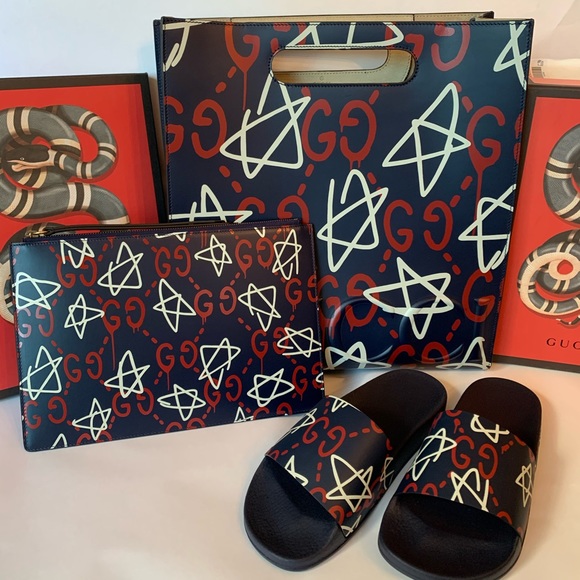 Gucci Handbags - Gucci Ghost Stars Navy Graffiti Tote